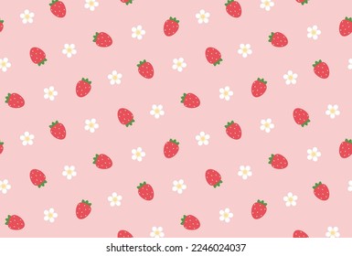 seamless pattern with strawberries and flowers for banners, cards, flyers, social media wallpapers, etc.