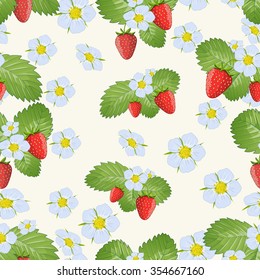 Seamless pattern "Strawberries and flowers". Can be used on different package paper, wrapping, as background, phones covers and etc. Vector.