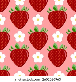 seamless pattern with strawberries and flowers, cards, flyers, social media wallpapers