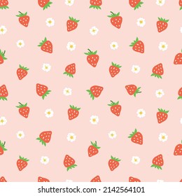 Seamless Pattern Strawberries Flowers On Pink Stock Vector (Royalty ...