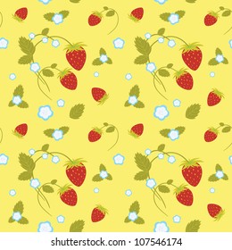 Seamless pattern of strawberries and flowers. Vector illustration