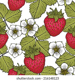 Seamless pattern with strawberries. Graphic stylized drawing. Vector illustration