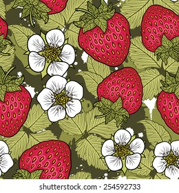 Seamless pattern with strawberries. Graphic stylized drawing. Vector illustration