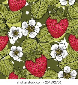Seamless pattern with strawberries. Graphic stylized drawing. Vector illustration