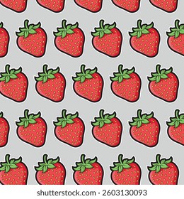 Seamless pattern with strawberries and green leaves for fashion vector illustration, print