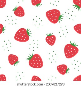Seamless pattern with strawberries hand drawn. Template for kitchen design, package, textile, banners, posters, cards, wallpapers ets.  Vector illustration isolated on white background. 