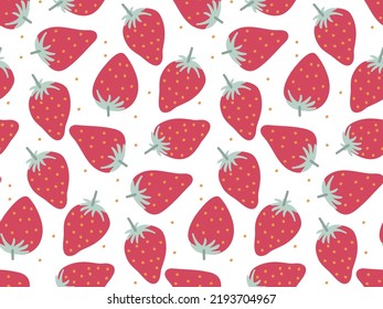 Seamless pattern with Strawberries hand drawn doodle sketch. Repeated Strawberries background. Flat vector Food template for nursery design, for textile, wrapping paper, wallpaper, cover design.