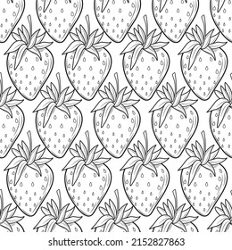 Seamless pattern of strawberries in isolate on black background. Sweet berry.Vector illustration.