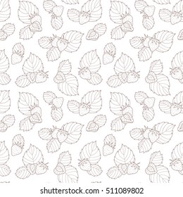 Seamless pattern with strawberries and leaves, line vector background
