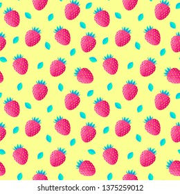 Seamless pattern with strawberries and leaves on yellow background. Surface pattern.It be perfect for fabric, wrapping,packaging, digital paper and more.