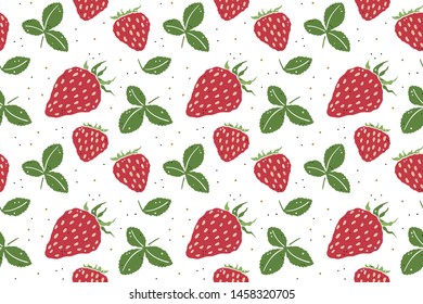 
seamless pattern strawberries with leaves on a white background