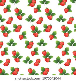 Seamless pattern with strawberries and leaves. Vector illustration