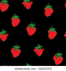 Seamless pattern with a strawberries on a black background