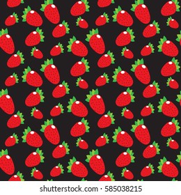 Seamless pattern. Strawberries on a black background. Vector illustration.