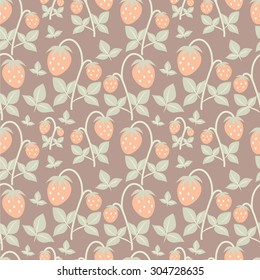 seamless pattern with strawberries on the brown background