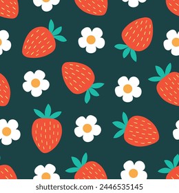 Nahtloses Muster mit Erdbeeren auf dunklem Hintergrund