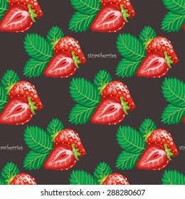 Seamless pattern with strawberries on a dark background. Vector illustration for your design