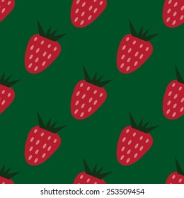 Seamless pattern with strawberries on the green background