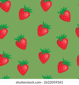 seamless pattern with strawberries on a green background