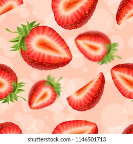 Nahtloses Muster mit Erdbeeren auf rosafarbenem Hintergrund. Berry-Cocktail. Realistische Vektorgrafik.