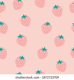 Seamless pattern with strawberries on a pink background. Berry pattern.Scandinavian style.
