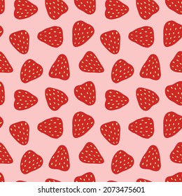 Patrón sin foco de fresas en un fondo rosado. Vector