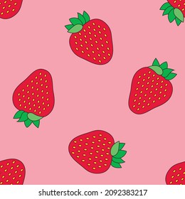 Nahtloses Muster mit Erdbeeren auf rosafarbenem Hintergrund. Ein einfaches Muster für Babyprodukte. Schöner Druck für Textilien und Umschläge für Gadgets. UV-Druckmuster.