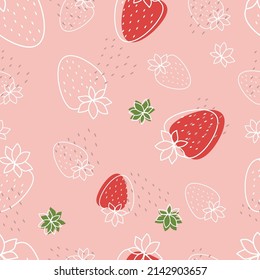 Seamless pattern with strawberries on a pink background. Vector graphics