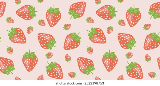 Padrão sem emenda com morangos em um fundo rosa. Padrão de mola colorido bonito para tecido, papel de embrulho. Projeto de ilustração abstrata