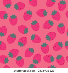 Padrão contínuo com morangos em fundo rosa. Padrão de mola colorido bonito para tecido, papel de embrulho, roupas.