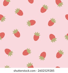 Seamless pattern with strawberries on pink background.	