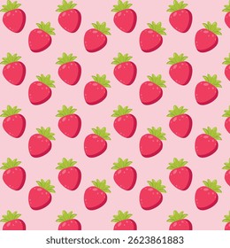 Patrón sin fisuras con fresas sobre fondo rosa