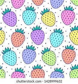 Seamless pattern with strawberries on white background. Fruits texture.It be perfect for fabric, wrapping,packaging, digital paper and more.