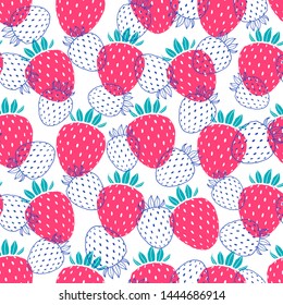 Seamless pattern with strawberries on white background. Fruits texture.It be perfect for fabric, wrapping,packaging, digital paper and more.