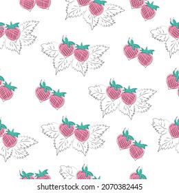 Seamless pattern with strawberries on a white background, with vector watercolor elements.Suitable for paper design, posters, wallpapers, fabrics.Background with strawberries. 