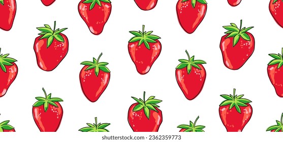 Seamless pattern with strawberries on a white background. Vector illustration