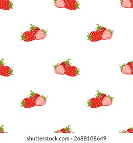 Padrão sem emenda com morangos no fundo branco. Ilustração desenhada à mão do vetor para o design da embalagem, marca da sobremesa, papel de embrulho e cartões de Valentim