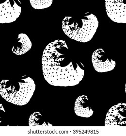 Seamless pattern with strawberries on white background. Stock vector illustration.