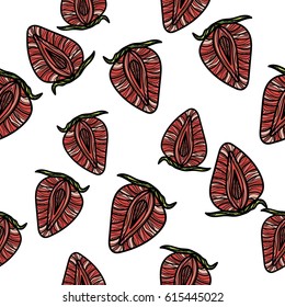 Seamless pattern with strawberries on white background. Vector illustration.