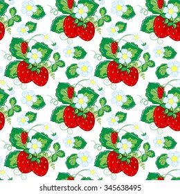 Seamless pattern with strawberries. Perfect for wallpapers, pattern fills, web page backgrounds, surface textures, textile.