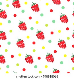 seamless pattern with strawberries and polka dots
