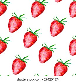 Seamless pattern with strawberries, polygons