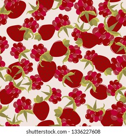 Seamless pattern with strawberries and raspberries.