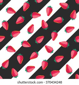 Seamless pattern with strawberries. Realistic image of delicious ripe berries.  Cute vector strawberries. Summer fruit illustration isolated on white background. Ideal for wallpapers, posters