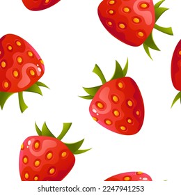 Seamless Pattern with Strawberries Red Berries. Vector Summer Cute Background.