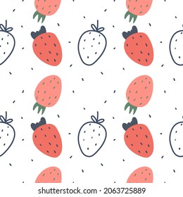 Seamless pattern with strawberries in the Scandinavian style. Children's illustration, print for fabric and children's clothing.