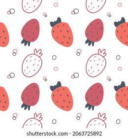 Seamless pattern with strawberries in the Scandinavian style. Children's illustration, print for fabric and children's clothing.