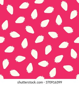 Seamless pattern with strawberries. Silhouette image of delicious ripe berries.  Cute vector strawberries silhouette. Summer fruit illustration isolated on pink background. Ideal for wallpaper, poster