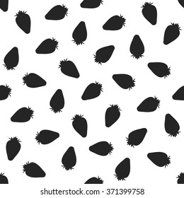 Seamless pattern with strawberries. Silhouette image of delicious ripe berries.  Cute vector strawberries silhouette. Summer fruit illustration isolated on pink background. Ideal for wallpaper, poster