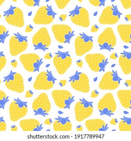 Seamless pattern with strawberries. Simple color summer pattern with berries. Flat elements are isolated. Transparent background. For design of kitchen accessories, clothing, and food packaging